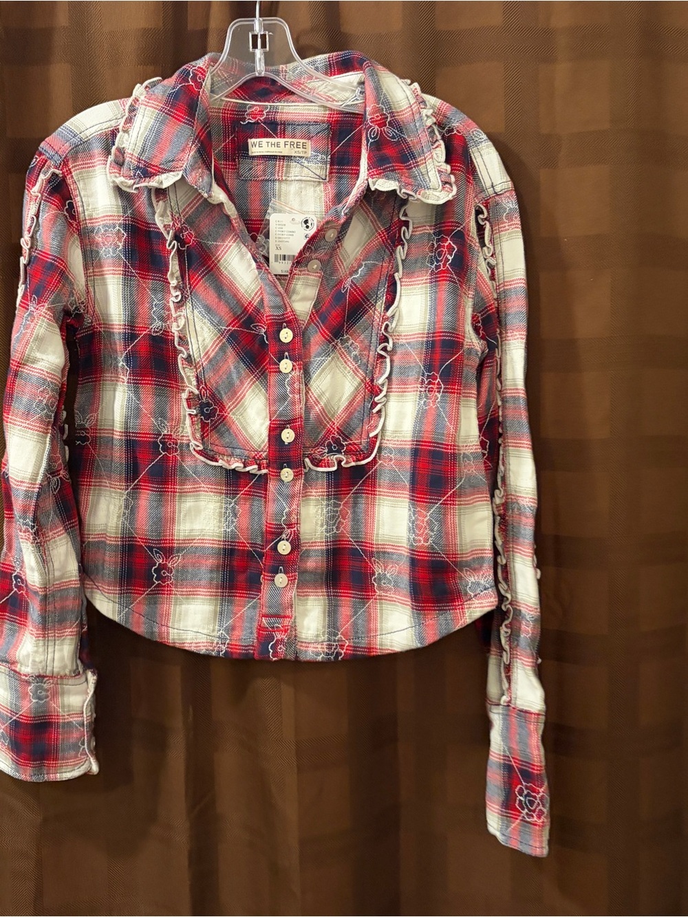 NWT Free People We the Free Georgia plaid embroidered button down XS reg $168 - Picture 5 of 8